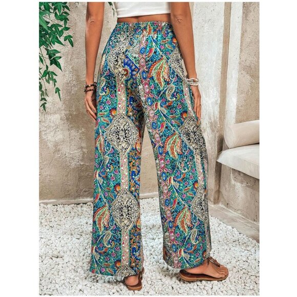 Boho Paisley Print Wide Leg Pants - Picture 2 of 6
